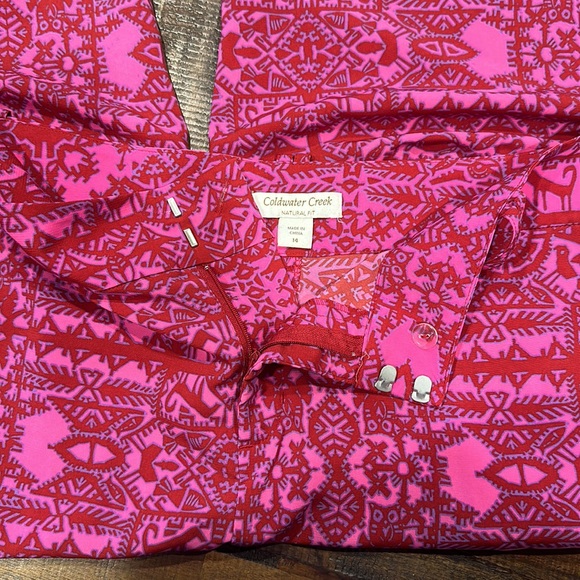 Coldwater Creek Pink Red Purple Crop Wide Leg Pants - Size 14 - Picture 6 of 8